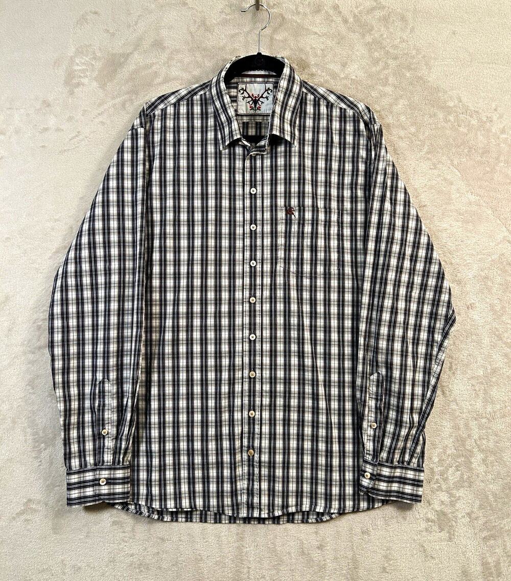 Gorsuch Mens Plaid Long Sleeve Button Up Point Collar Embroidered Size 43 & XL